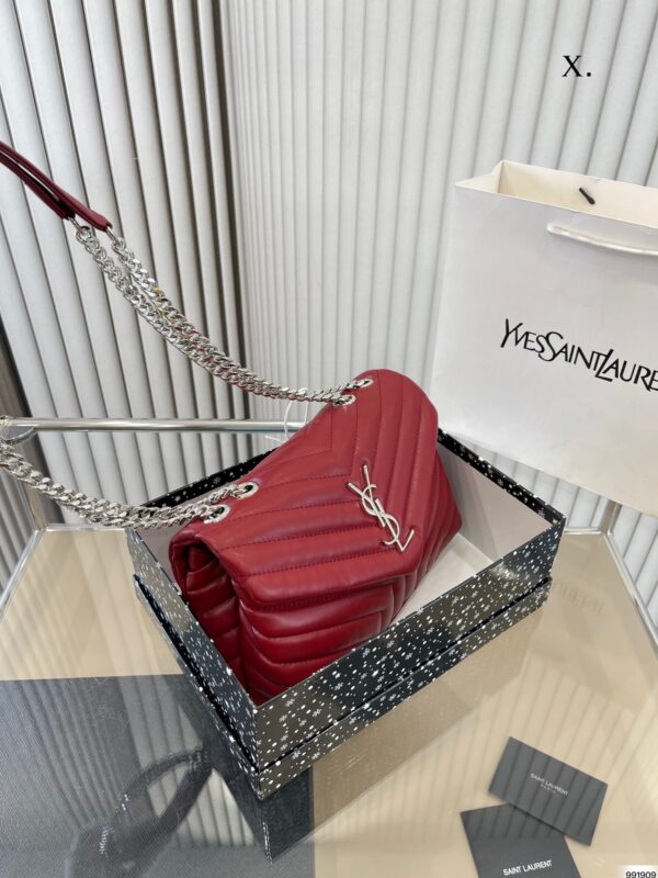 SAINT LAURENT LOULOU SMALL CHAIN BAG IN QUILTED "Y" LEATHER WINE RED - Image 10