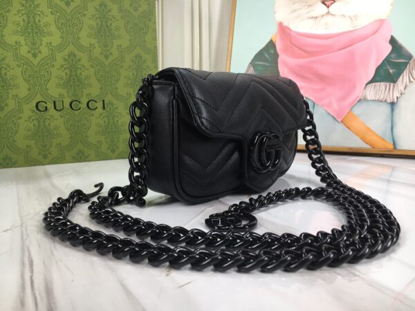 GUCCI WOMEN'S NATURAL GG MARMONT LEATHER BAG BLACK 16.5CM 699757 UM8KV 1000 - Image 8