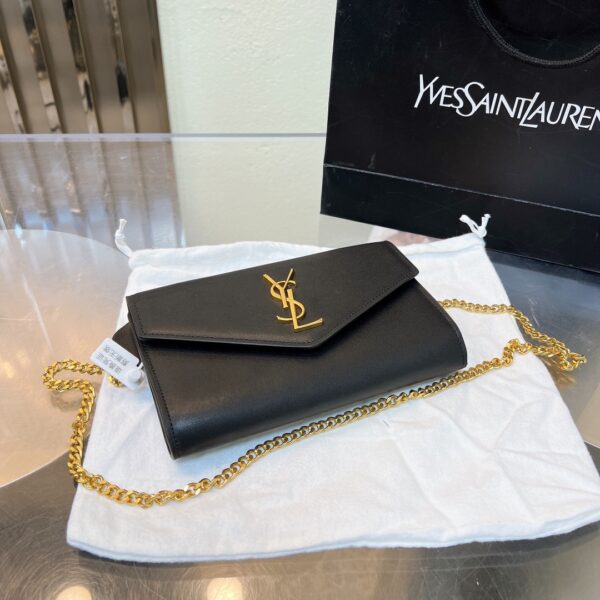 SAINT LAURENT UPTOWN CHAIN WALLET IN GRAIN DE POUDRE EMBOSSED BLACK 19CM 6077881GF0J1000 - Image 10
