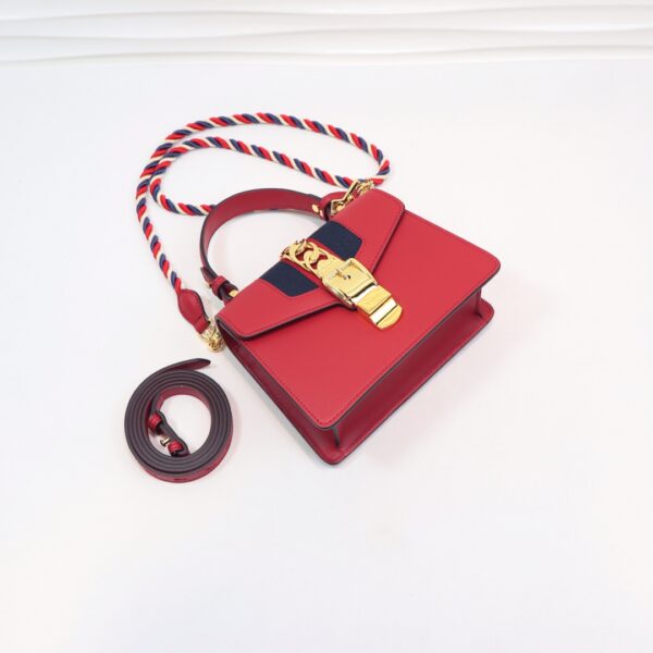 GUCCI LADIES SYLVIE LEATHER MINI BAG IN RED 20CM - Image 3