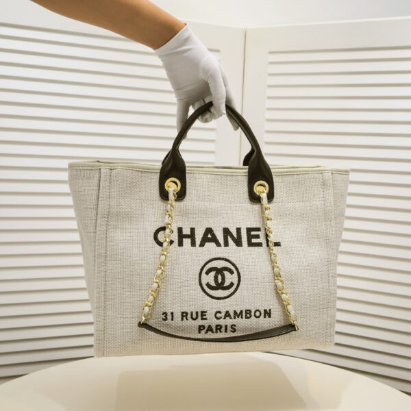 CHANEL DEAUVILLE SHOPPING TOTE BAG GREY 37CM - Image 4