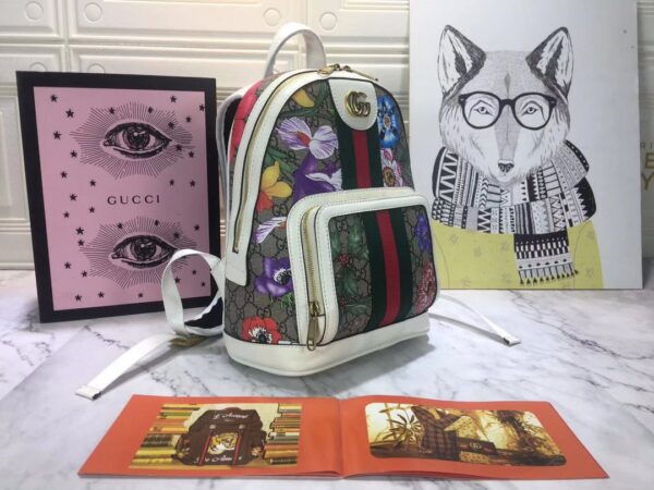 GUCCI WOMEN'S FLORA PRINT MONOGRAM BACKPACK WHITE 29CM - Image 4