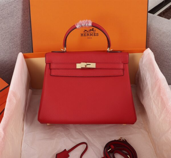 HERMES KELLY RED SELLIER ROUGE EPSOM GOLD HARDWARE 25CM - Image 7