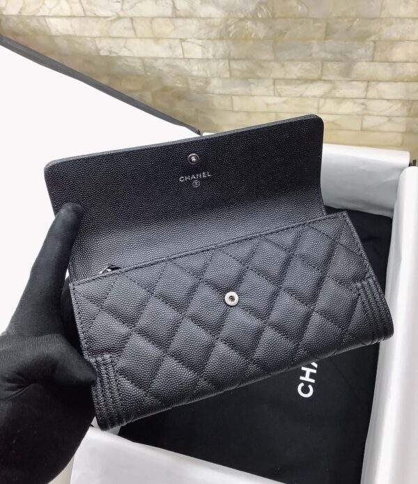 CHANEL BOY LONG FLAP BLACK SILVER WALLET A80286 - Image 4