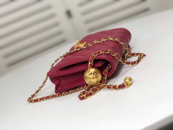 CHANEL LEATHER ON GOLD CHAIN WINE RED 19CM - Image 7