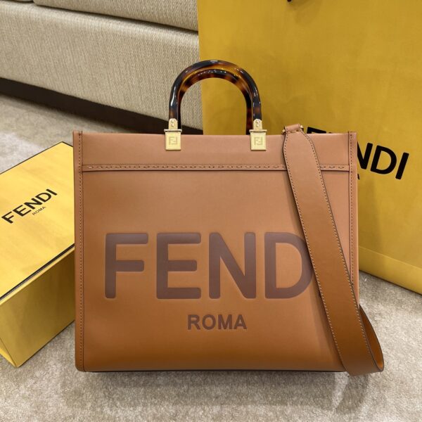 FENDI SUNSHINE MEDIUM BROWN LEATHER SHOPPER 35CM 8BH386ABVLF0PWZ - Image 2