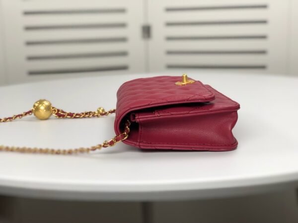 CHANEL LEATHER ON GOLD CHAIN WINE RED 19CM - Image 9