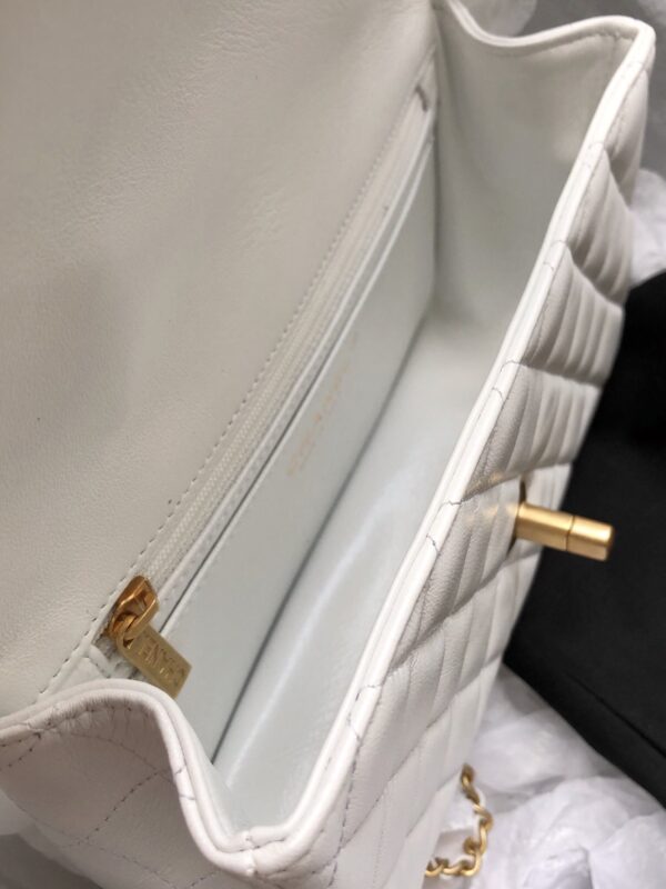 CHANEL MINI FLAP BAG WITH TOP HANDLE 20CM WHITE AS2431 - Image 9