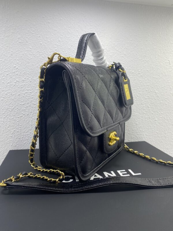 CHANEL SMALL TOP HANDLE FLAP BAG BLACK AS3652 B09173 94305 - Image 9
