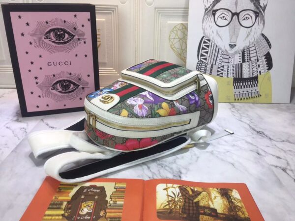GUCCI WOMEN'S FLORA PRINT MONOGRAM BACKPACK WHITE 29CM - Image 3