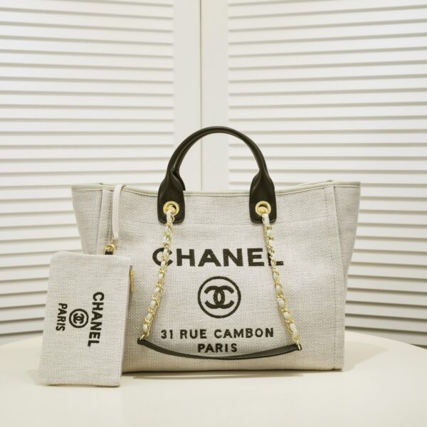 CHANEL DEAUVILLE SHOPPING TOTE BAG GREY 37CM - Image 3