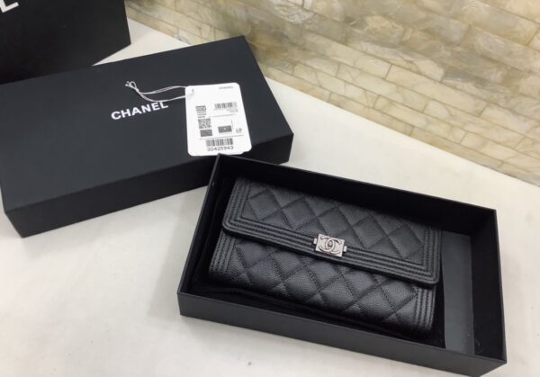 CHANEL BOY LONG FLAP BLACK SILVER WALLET A80286 - Image 9