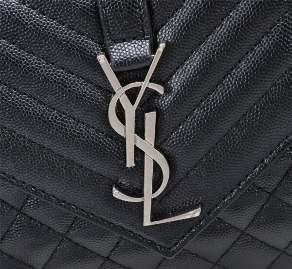 SAINT LAURENT ENVELOPE SMALL BAG IN MIX MATELASSÉ GRAIN DE POUDRE EMBOSSED BLACK SILVER 600195BOW921000 - Image 9