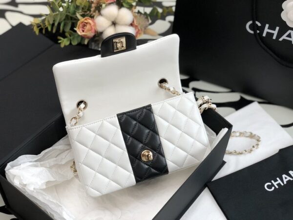 CHANEL TIMELESS CLASSIC FLAP BAG WHITE AND BLACK 20CM - Image 5