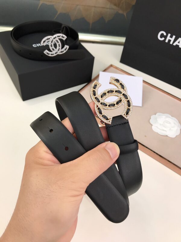 CHANEL GLASS PEARLS CRYSTAL GOLD BLACK BELT 28MM - Image 5