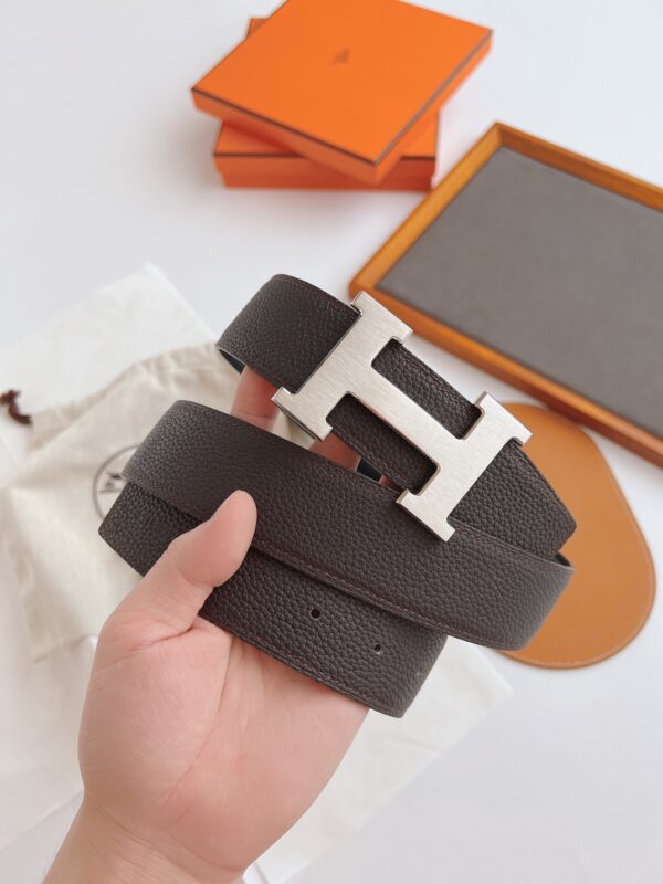 HERMES BELT TOGO SWIFT SILVER BUCKLE BROWN 38MM - Image 8