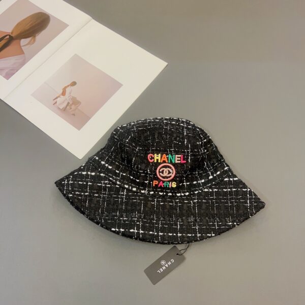 CHANEL FANTASY TWEED MULTICOLOR LOGO BUCKET HAT BLACK - Image 2