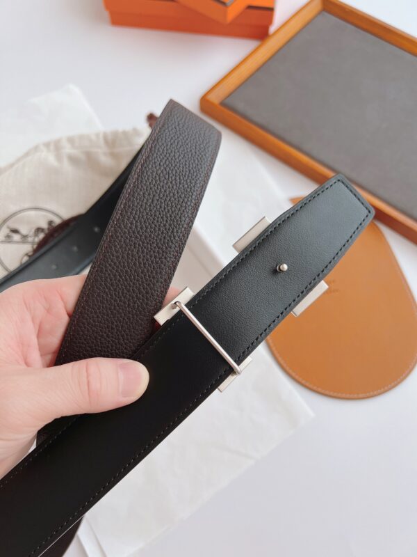 HERMES BELT TOGO SWIFT SILVER BUCKLE BROWN 38MM - Image 7