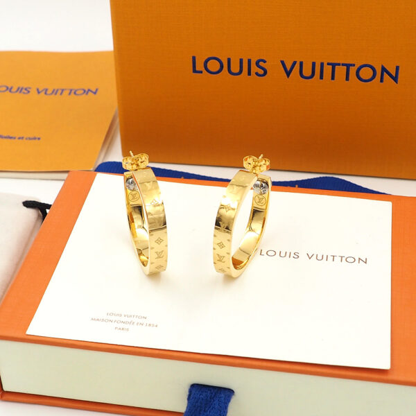 LOUIS NANOGRAM HOOP EARRINGS GOLD M00220 - Image 6