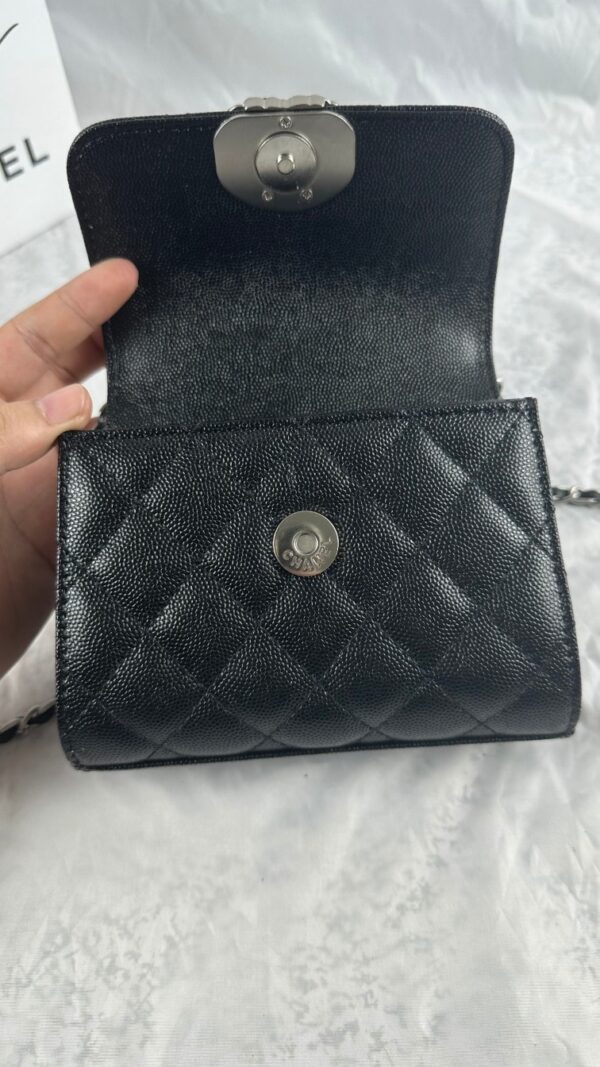 CHANEL TOP HANDLE CLUTCH WITH CHAIN IN CAVIAR SILVER HARDWARE BLACK 15CM - Image 3