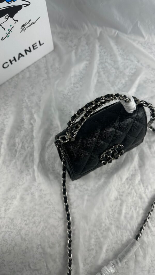 CHANEL TOP HANDLE CLUTCH WITH CHAIN IN CAVIAR SILVER HARDWARE BLACK 15CM - Image 7