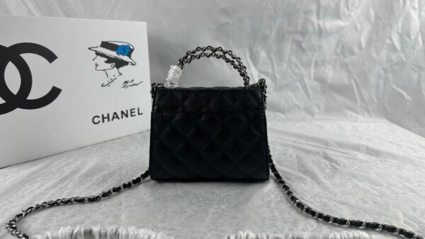 CHANEL TOP HANDLE CLUTCH WITH CHAIN IN CAVIAR SILVER HARDWARE BLACK 15CM - Image 6