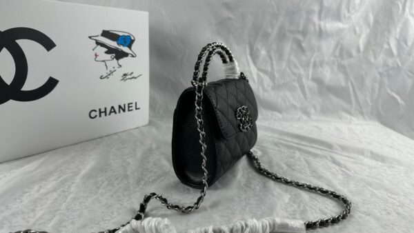 CHANEL TOP HANDLE CLUTCH WITH CHAIN IN CAVIAR SILVER HARDWARE BLACK 15CM - Image 8