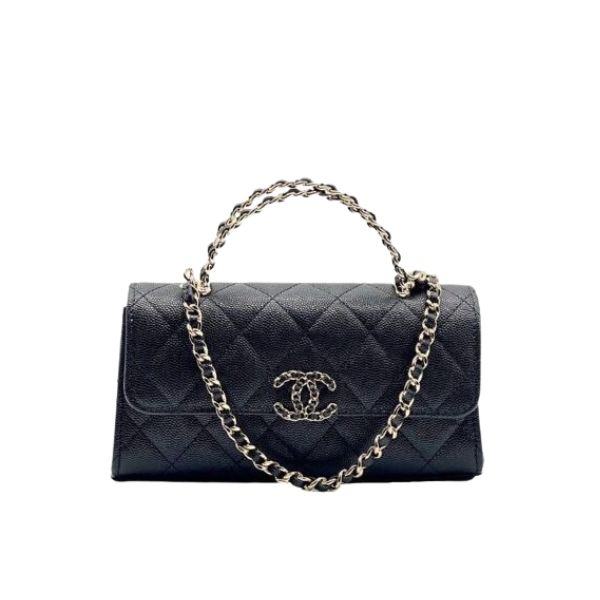 CHANEL 23P CLUTCH WITH CHAIN BAG WITH TOP HANDLE BLACK 19CM
