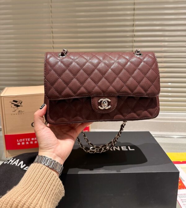 CHANEL MEDIUM CLASSIC FLAP BAG SILVER HARDWARE BURGUNDY 26CM A01113 - Image 2