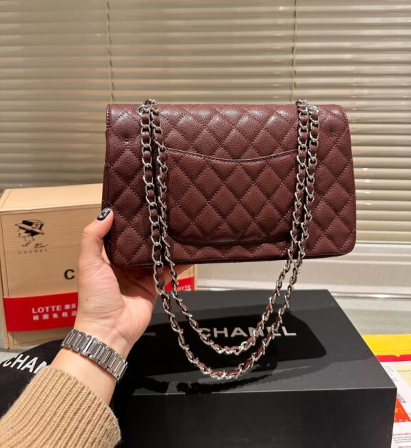 CHANEL MEDIUM CLASSIC FLAP BAG SILVER HARDWARE BURGUNDY 26CM A01113 - Image 3