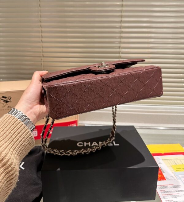 CHANEL MEDIUM CLASSIC FLAP BAG SILVER HARDWARE BURGUNDY 26CM A01113 - Image 4