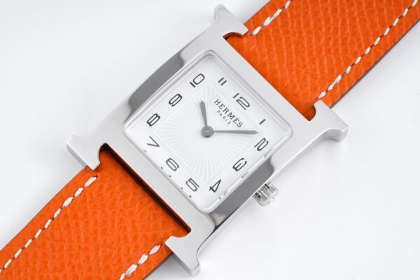 HERMES H HOUR WATCH ORANGE STRAP 21MM 036707WW00 - Image 4