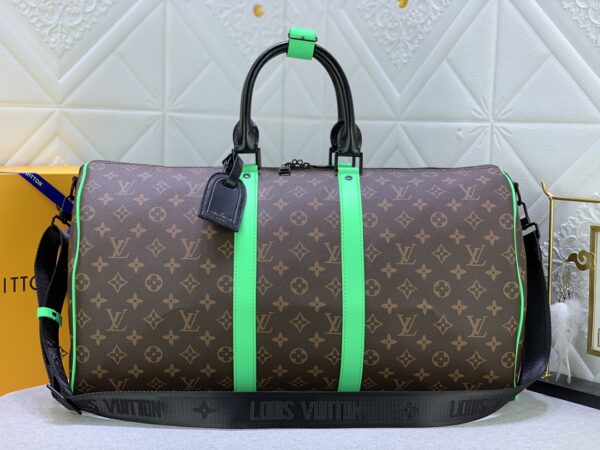 LOUIS VUITTON KEEPALL BANDOULIÈRE 50 BROWN AND MINT LINE MACASSAR CANVAS M46259 - Image 10