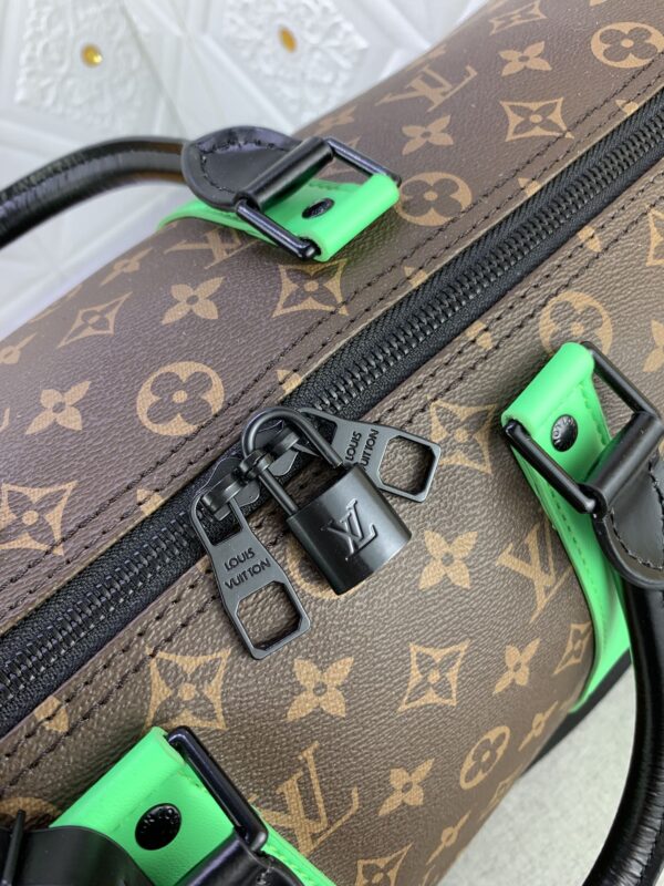 LOUIS VUITTON KEEPALL BANDOULIÈRE 50 BROWN AND MINT LINE MACASSAR CANVAS M46259 - Image 4