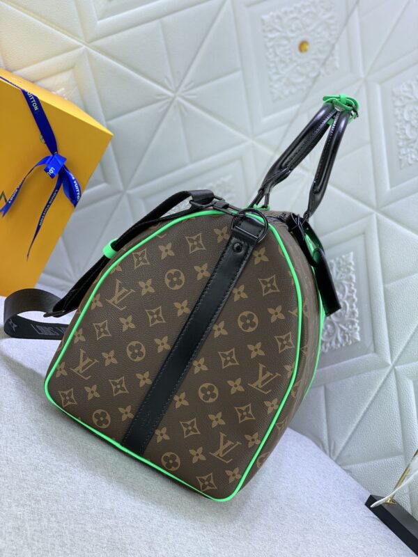 LOUIS VUITTON KEEPALL BANDOULIÈRE 50 BROWN AND MINT LINE MACASSAR CANVAS M46259 - Image 6