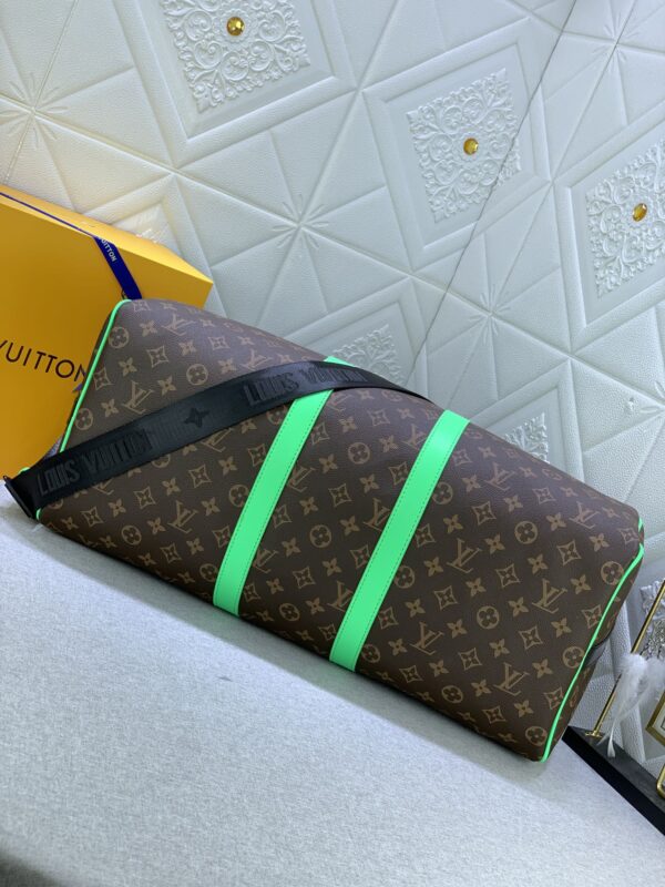 LOUIS VUITTON KEEPALL BANDOULIÈRE 50 BROWN AND MINT LINE MACASSAR CANVAS M46259 - Image 7