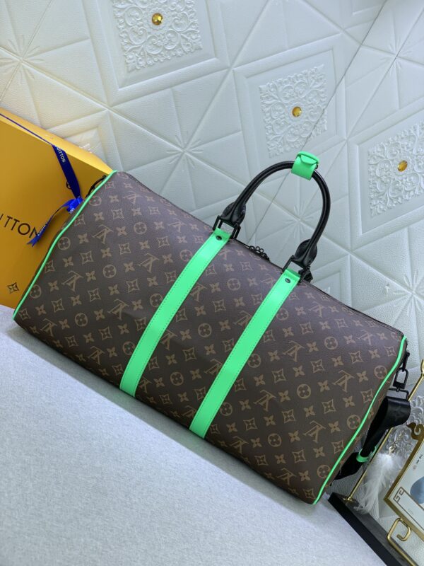 LOUIS VUITTON KEEPALL BANDOULIÈRE 50 BROWN AND MINT LINE MACASSAR CANVAS M46259 - Image 8
