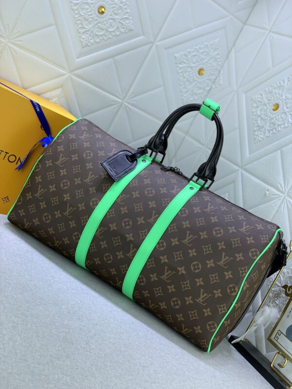 LOUIS VUITTON KEEPALL BANDOULIÈRE 50 BROWN AND MINT LINE MACASSAR CANVAS M46259 - Image 9