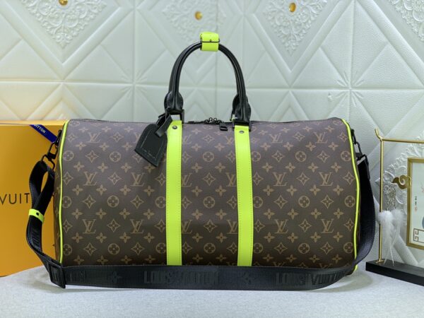 LOUIS VUITTON KEEPALL BANDOULIÈRE 50 BROWN AND CHARTREUSE MACASSAR CANVAS M45866 - Image 9