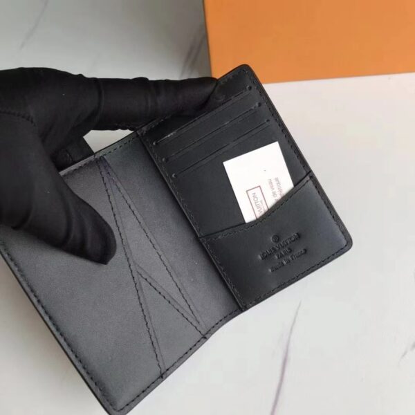 LOUIS VUITTON POCKET ORGANIZER IMPRINTED LOGO SHORT WALLET BLACK 11CM - Image 4