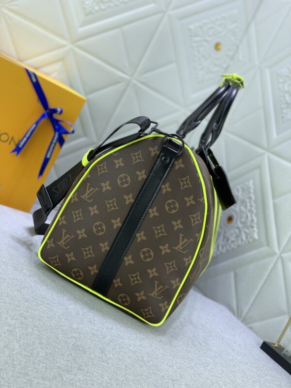 LOUIS VUITTON KEEPALL BANDOULIÈRE 50 BROWN AND CHARTREUSE MACASSAR CANVAS M45866 - Image 7
