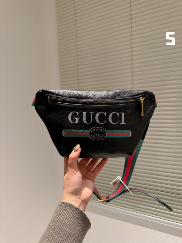 GUCCI PRINT LEATHER BELT BAG BLACK 22CM ‎‎527792 0GCCT 8164 - Image 6