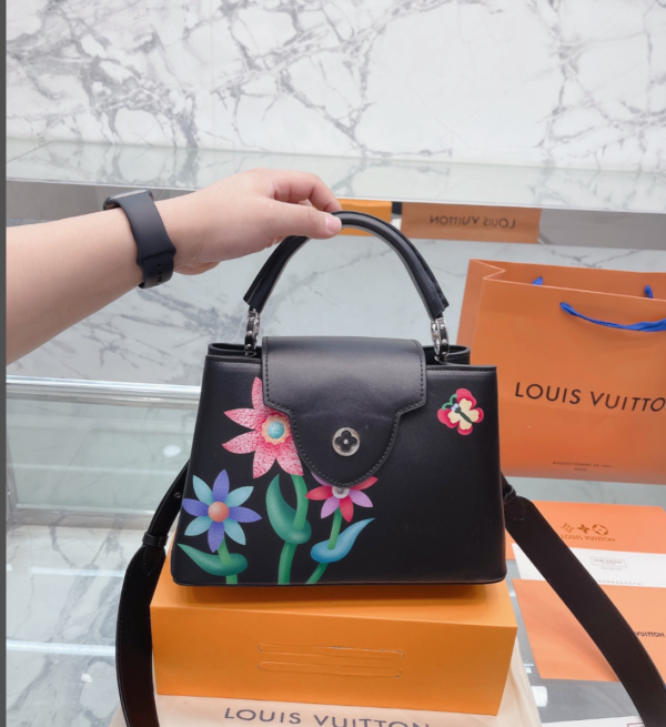 LOUIS VUITTON CAPUCINES BB BLACK WITH FLOWER PRINT 27CM - Image 5