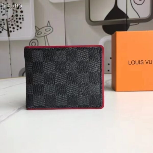 LOUIS VUITTON MULTIPLE WALLET DAMIER GRAPHITE BLACK AND RED 11CM N63260 - Image 7