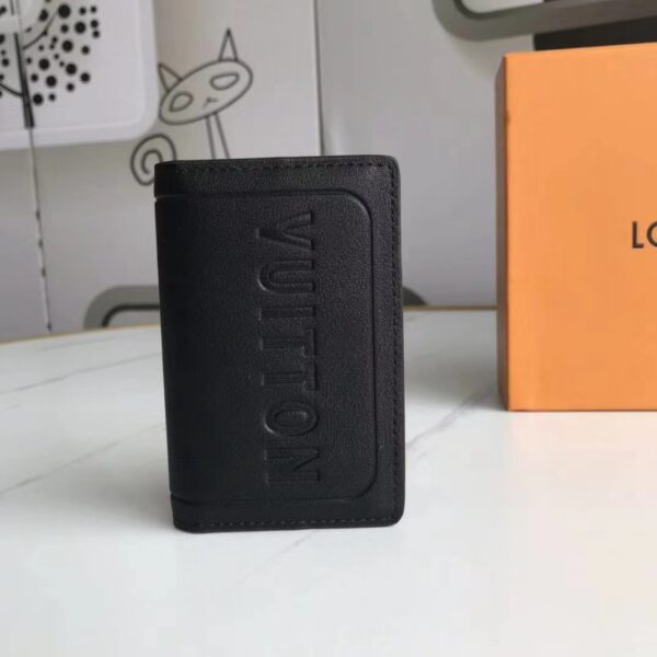 LOUIS VUITTON POCKET ORGANIZER IMPRINTED LOGO SHORT WALLET BLACK 11CM - Image 8