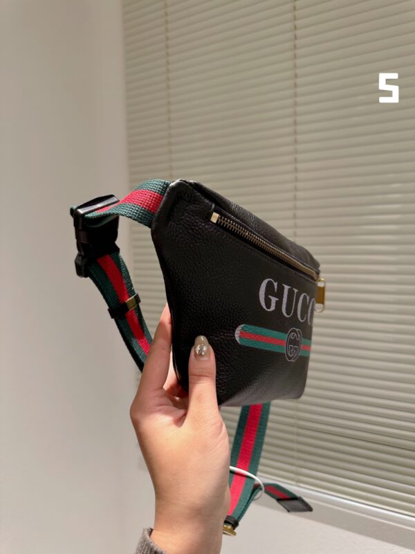 GUCCI PRINT LEATHER BELT BAG BLACK 22CM ‎‎527792 0GCCT 8164 - Image 9