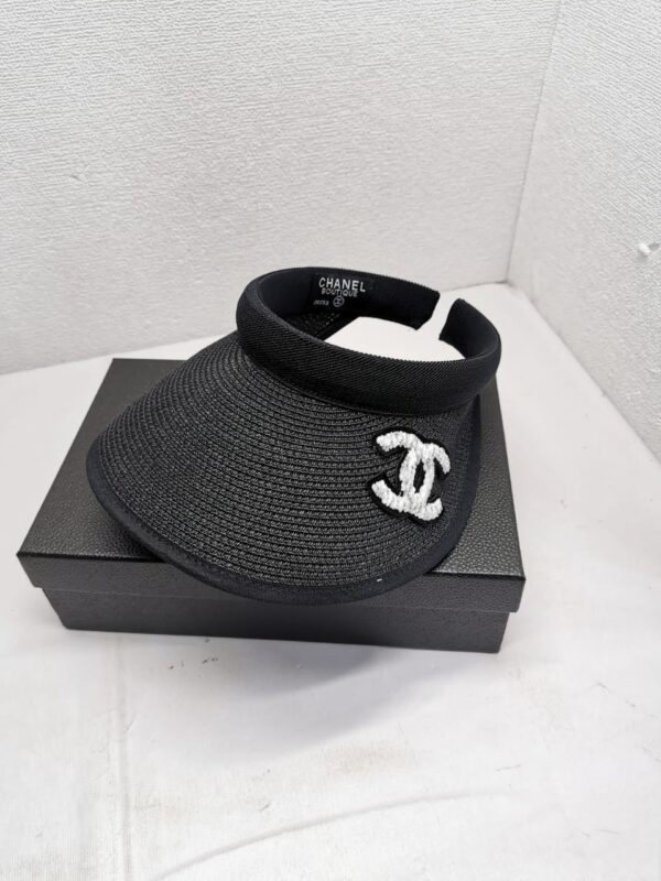 CHANEL STRAW CC VISOR HAT BLACK - Image 3