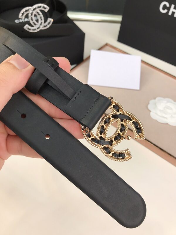 CHANEL GLASS PEARLS CRYSTAL GOLD BLACK BELT 28MM - Image 2