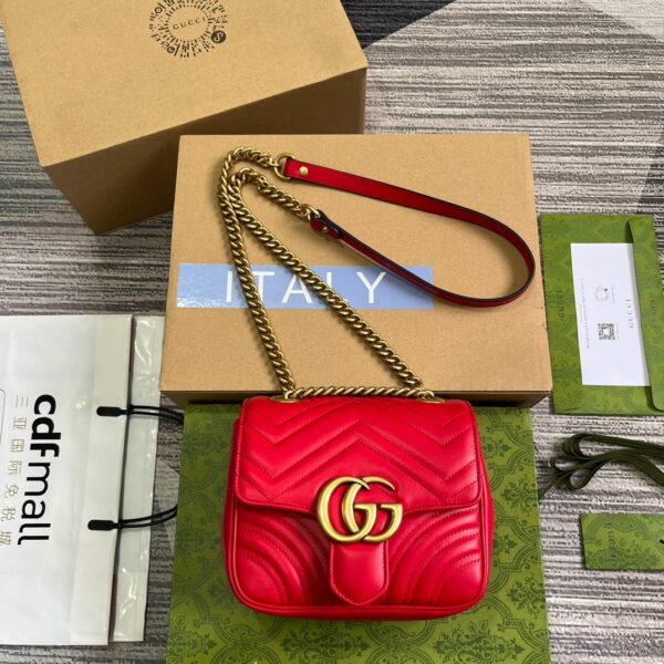 GUCCI GG MARMONT MINI SHOULDER BAG RED 18CM 739682 AABZC 6832 - Image 4
