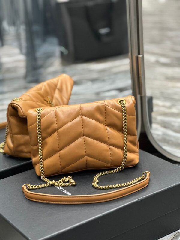 SAINT LAURENT PUFFER TOY BAG IN QUILTED LIGHT BROWN 26CM - Image 3